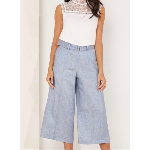 Ted Baker Charlla Linen Wide Leg Cropped Pants - Picture 1 of 9
